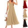 Женское летнее повседневное длинное платье без рукавов с V-образным вырезом, однотонное пляжное платье