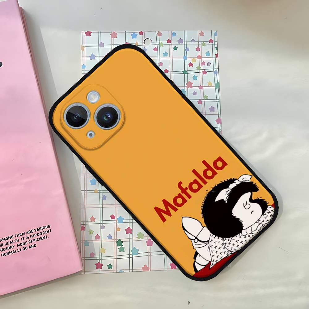 Мультяшный Милый Чехол для Телефона Мафальда Для IPhone 1716 15 14 13 Pro Max 11 12 Mini X Xs XR Черный Силиконовый Чехол
