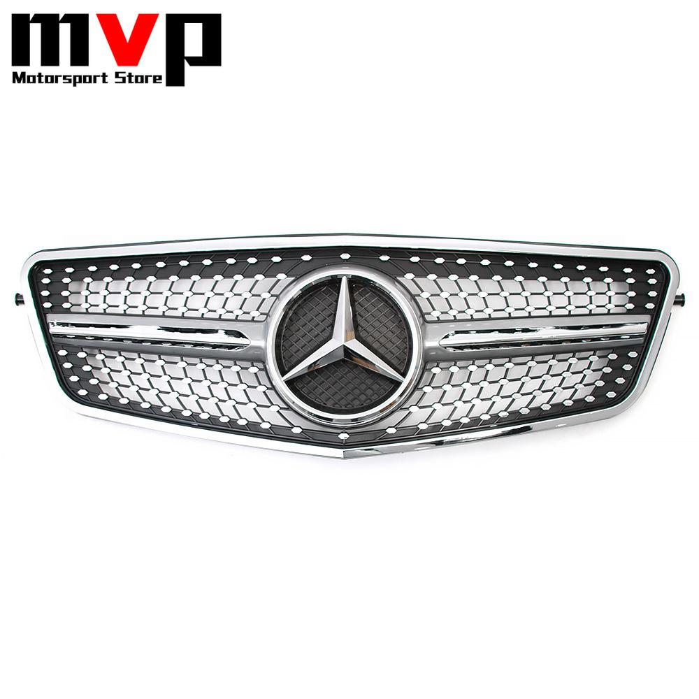 FCM5 Silver Diamonds Style Upper Grille With OE Style Emblem Logo Badge For Mercedes Benz E-Class W212 2009-2013 E300 E350 E500 E550