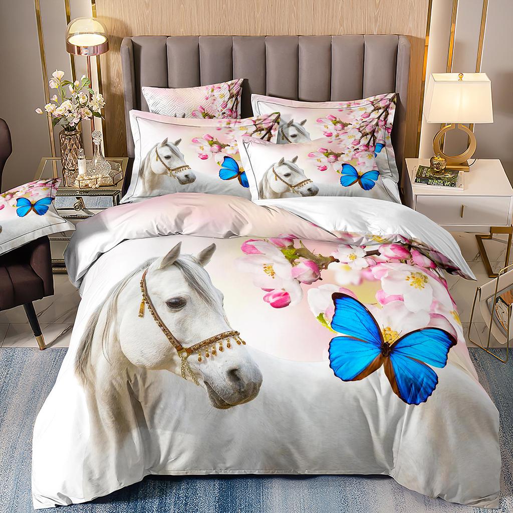 Лошадь Трехпредметный Цветок 3D Цифровая Печать Пододеяльник Простыня Наволочка Комплект Постельного Белья
