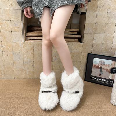 Женские мягкие эластичные толстые подошвы зимний мех один теплый анти-холод с подкладкой сноубутсы нескользящие износостойкие повседневные спортивные плюшевые хлопковые ботинки