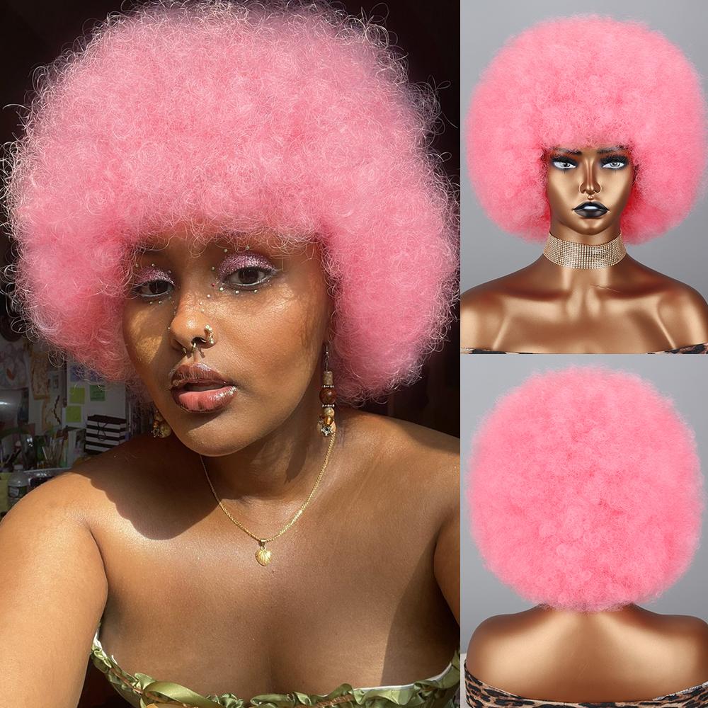 XINRAN Fluffy Wigs Synthetic Short Curly Wig Large Roll Extension Large Short Curly Flexible Soft Natural Full Bob Wigs For Women Cosplay Daily