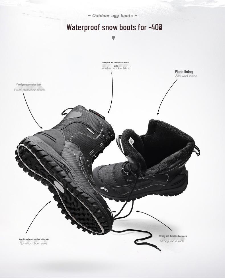 Мужские супертеплые водонепроницаемые сноубутсы: -Зимняя обувь, выдерживающая холод до -40°C, нескользящая, с толстой велюровой подкладкой