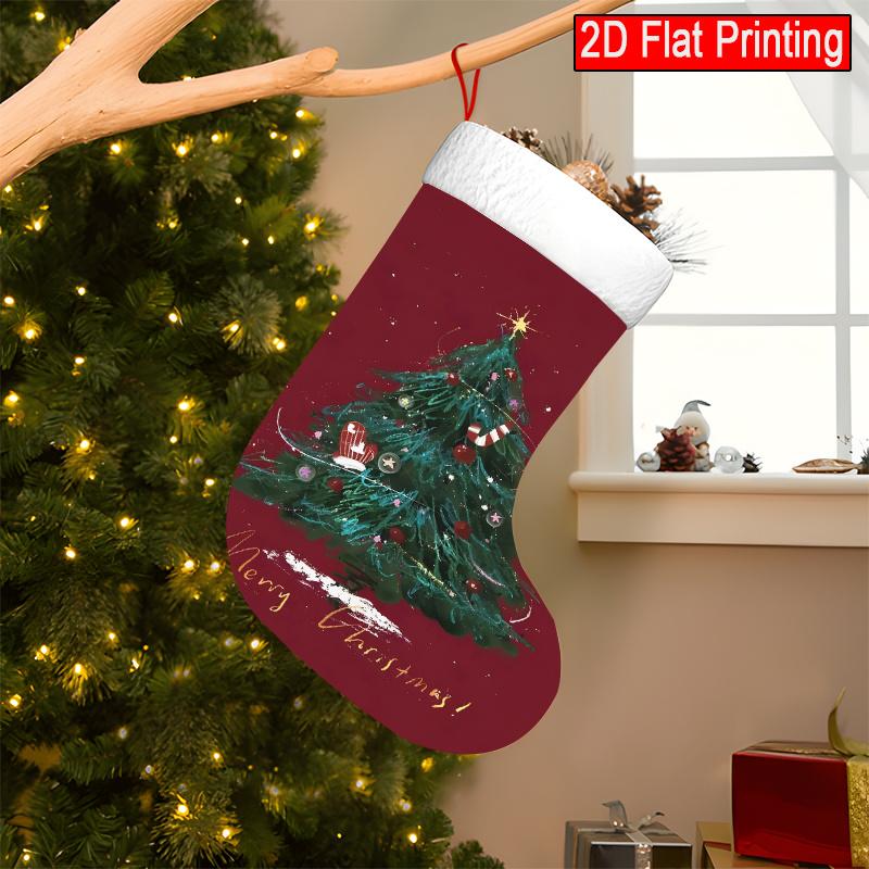 Christmas decoration fireplace hanging stocking 1pc Red Christmas Tree Stocking Decoration with Suitable for C
