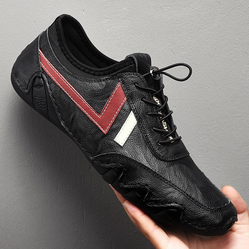 Новая мужская обувь Натуральная кожа Повседневная обувь Модная полосатая плоская обувь для скейтборда Легкие кроссовки Большой размер