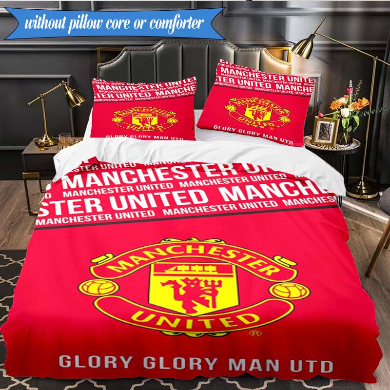 Manchester Crest 3pcs Bedding,Including 1pc Duvet Cover And 2pcs Pillowcases Perfect for Christmas,Ideal for Bedroom, Dormitory