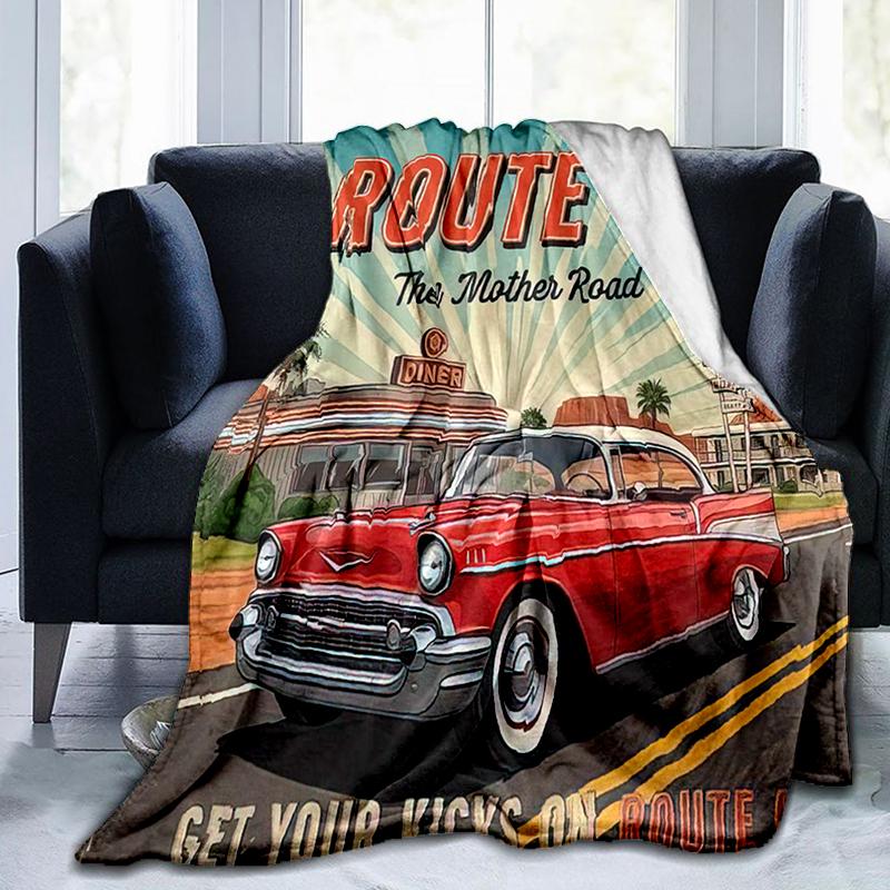 1PC Highway 66 pattern blanket, all season lightweight home office outdoor nap multifunctional blanket