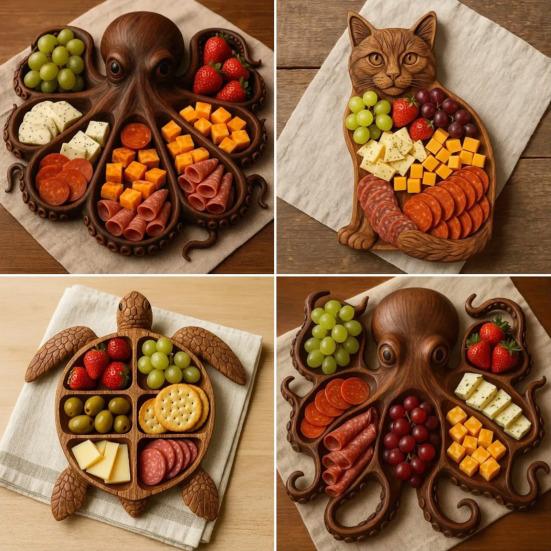 Octopus Charcuterie Board Seafood Serving Tray for Cheese Meats Fruits Ocean Themed Wood Food Platter for Gatherings