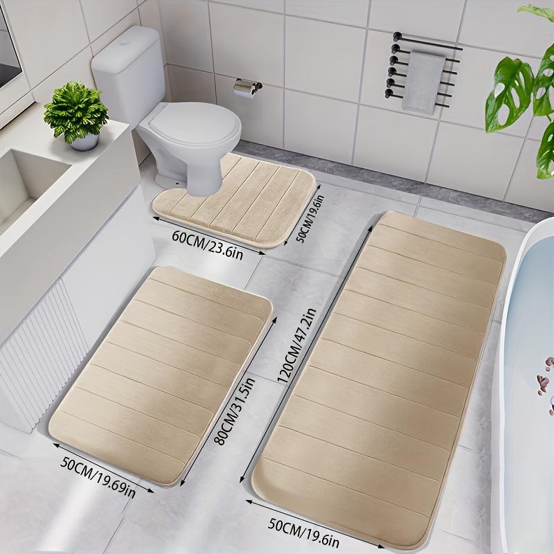 3pcs Soft and Absorbent Memory Foam Bath Mat - Non-Slip, Machine Washable Rug for Shower, Bathroom, Kitchen, and Bedroom