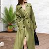 Women's Double Breasted Long Trench Coat Windproof Lapel Slim Overcoat with Belt Windbreaker Jacket for Spring Autumn