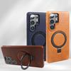Luxury Magnetic Ring Genuine Leather Case For Samsung Galaxy S25 Ultra S24 S25edg S23 S22 S21 S20 S23 Stand Bracket Phone Cases