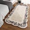 Luxurious Faux Cashmere Area Mat Non-Slip, Irregular Shape, Soft & Fluffy, Black & White Striped Design for Living Room or Bedroom Decor