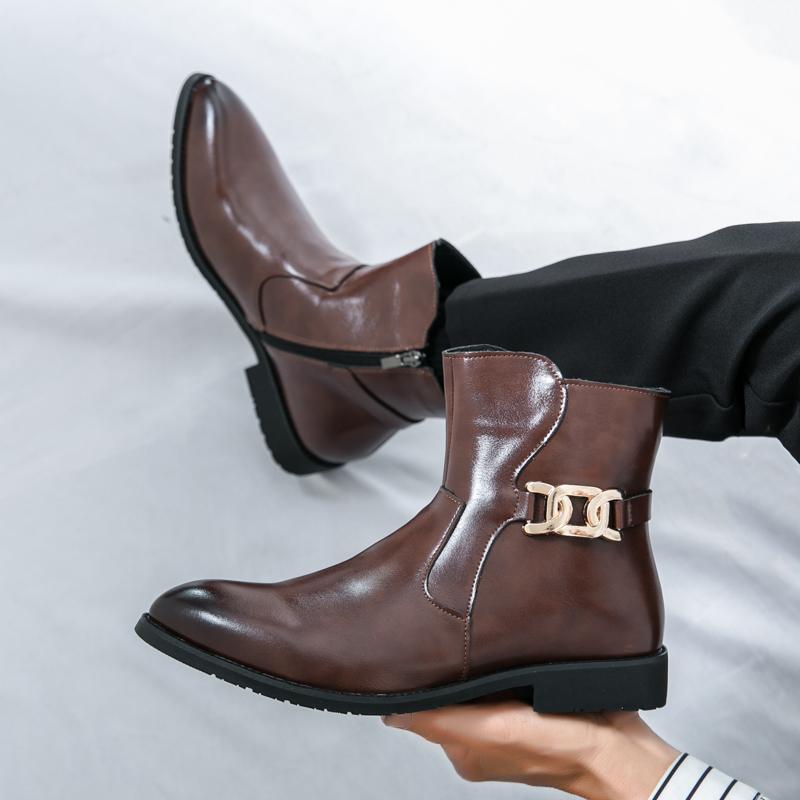 Fashion Mens Chelsea Boots Luxury for Men Motorcycle Boots Leather Classic Male Walking Boots Side Zipper Outdoor Men's Shoes