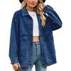 Women Button Up Jacket Long Sleeve Drop Shoulder Turn Down Collar Loose Outerwear with Large