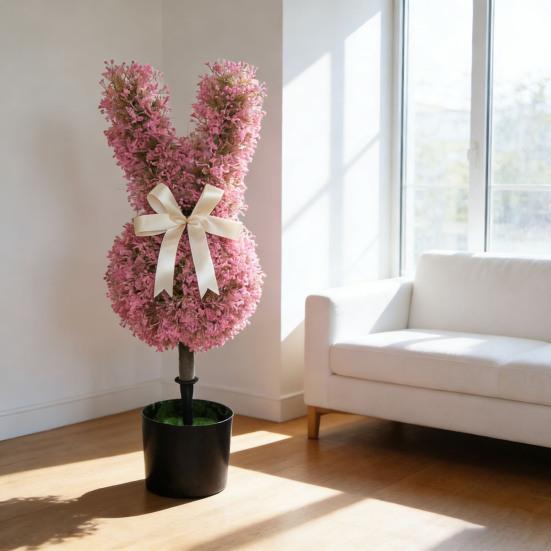 Artificial Rabbit Plant Decoration with Realistic Green Leaves Fade Resistant Fake Plants Anti-UV Plastic Easter Holiday Decor for Home Front Door