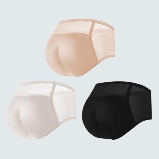 Женские трусы из тонкой сетки в стиле пэчворк, бесшовные, со средней талией, с приподнятыми ягодицами, эргономичный дизайн, поддельные ягодицы, с подкладкой, губка для увеличения ягодиц