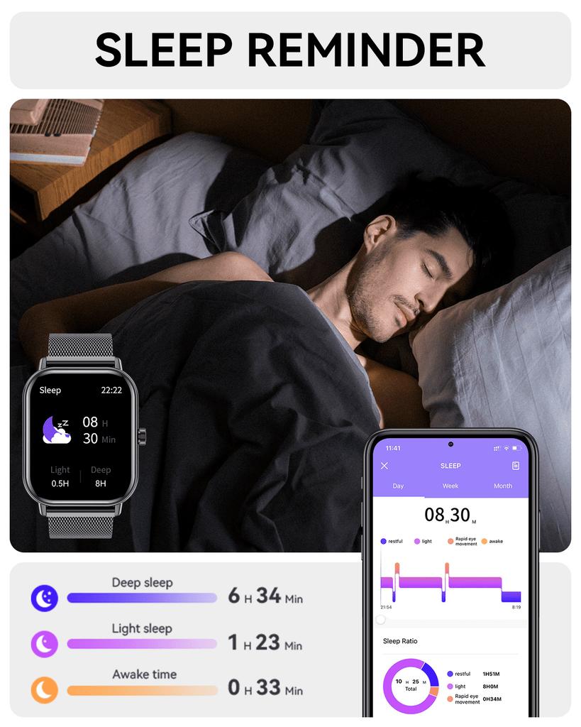 Умные часы, женские и мужские, фитнес-трекер с диагональю 1,85 дюйма, функцией ответа/вызова/напоминания о сообщениях, 100 спортивных режимов