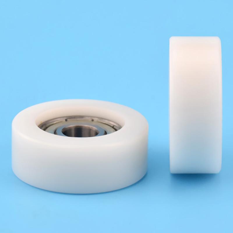 1Pc 8*32*12Mm Embedded 608Zz Bearing, Wrapped Rubber, Pom/ Nylon Bearing Pulley, Flat Roller Pulley Wheel