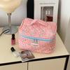 Plaid Quilted Large Capacity Makeup Bag - Soft, Portable Handbag for Students