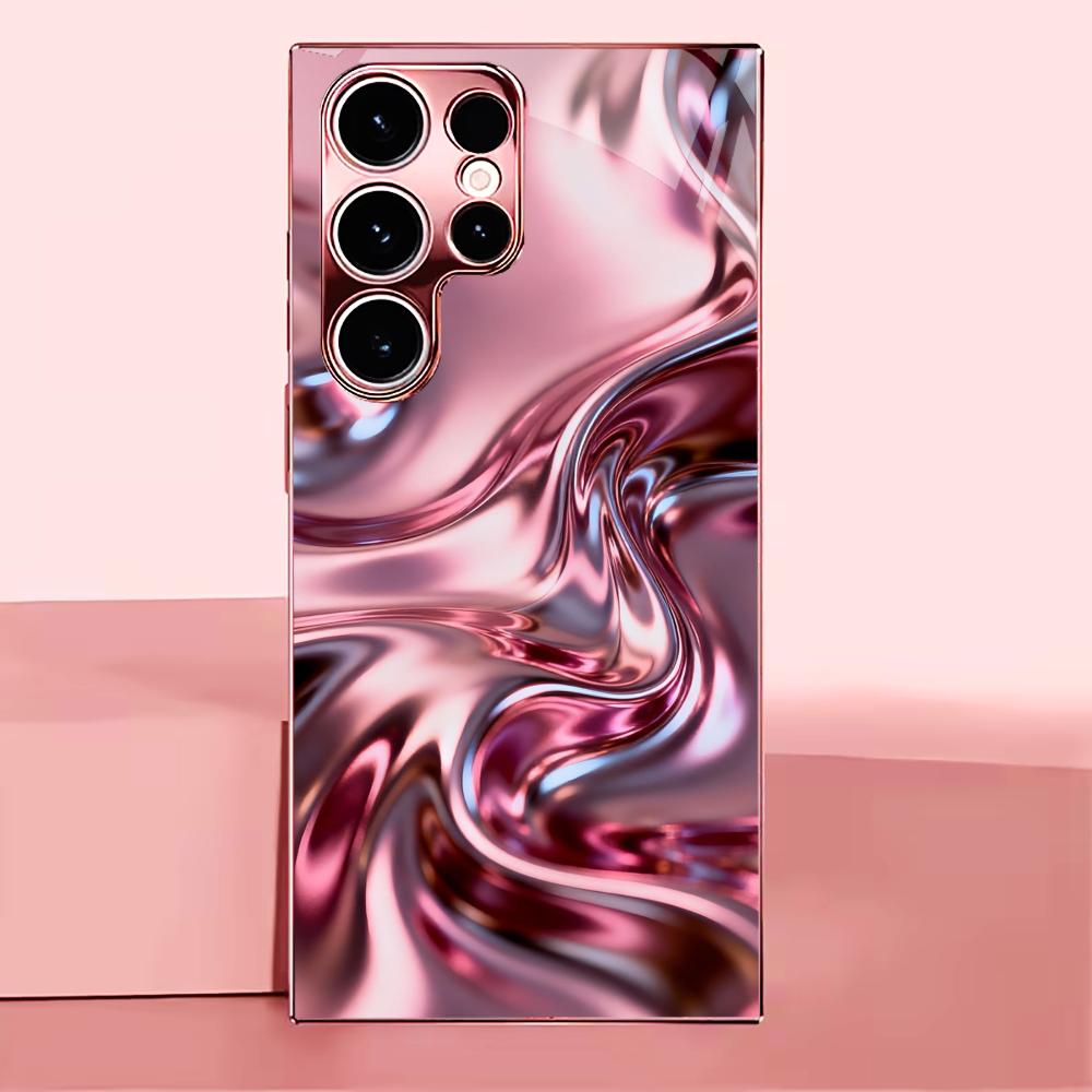 Металлическая розовая текстура Madam pink Стекло Чехол для телефона для Samsung Galaxy S26 S25 S24 S23 S22 S21 FE Ultra Plus Ударопрочный Женский
