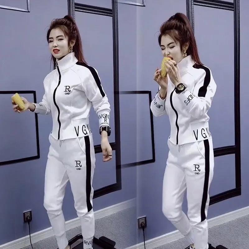 Women's Spring Autumn Fashion Casual Suit Korean Sportswear Slim Long Sleeve Coats Tops and Pants 2 Two Piece Set for Women