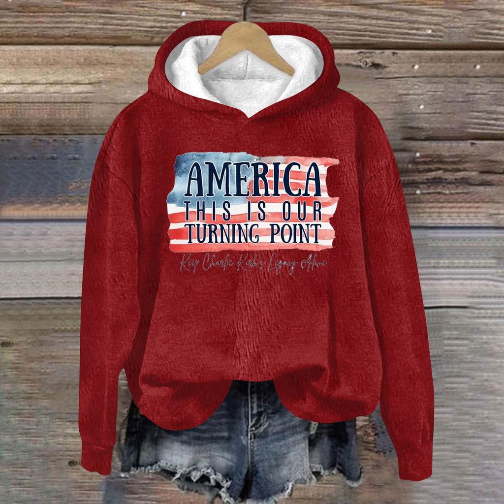 Ladies Fashion Casual Long Sleeve Printed Round Neck Hoodie Pullover Top