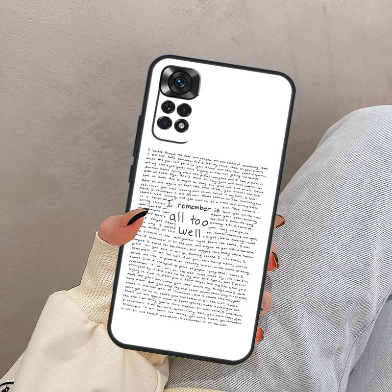 Текст песни All Too Well Для чехла-крышки Xiaomi Redmi Note 14 10 11 12 13 15 Pro Plus Для Redmi 15 15C 14C 10C 12C 13C