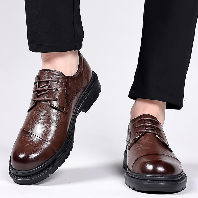 Fashion Cow Leather Formal Shoes Lace Up Men Oxfords Thick Bottom Men Fashion Wedding Party Men Dress Shoes Italian Designer Male Shoes