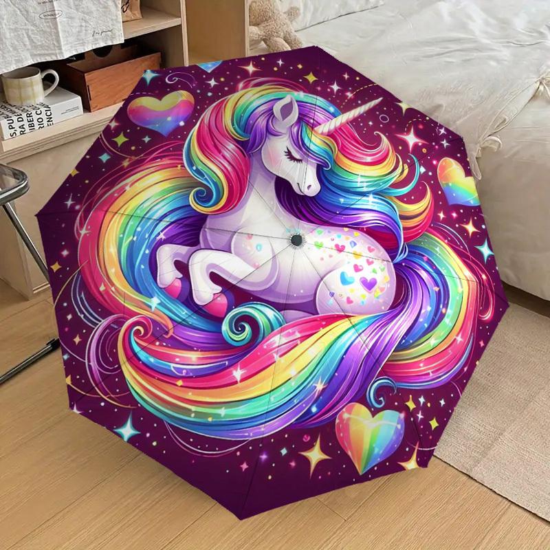 1pc Rainbow Unicorn Fantasy Art Umbrella with Plastic Handle,Suitable for All Seasons Home Travel Outdoor UmbrellaDD1407