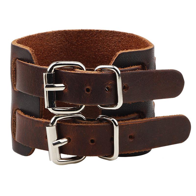 Leather Men Cuff Wrap Punk Bracelet & Bangles Gifts Wristband Belt Johnny Jewelry Pulseira Masculina