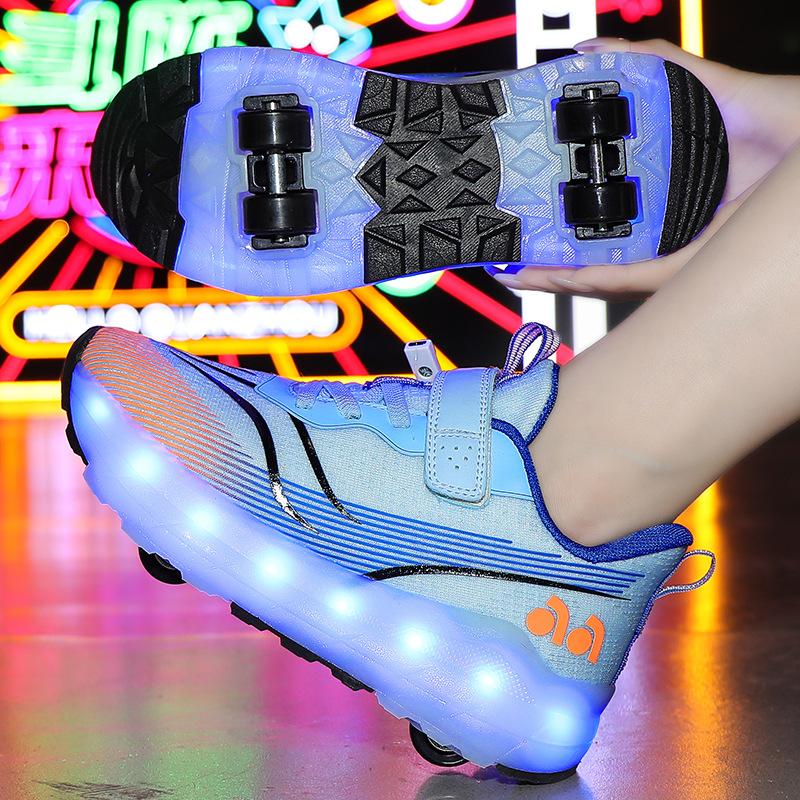 Самоходные роликовые коньки, четырехколесная студенческая версия с колесами, обувь, детские роликовые коньки, выдвижные двухколесные кроссовки на липучках