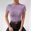 Women's Solid Color Round Neck Slim Short Sleeve T-shirt Top