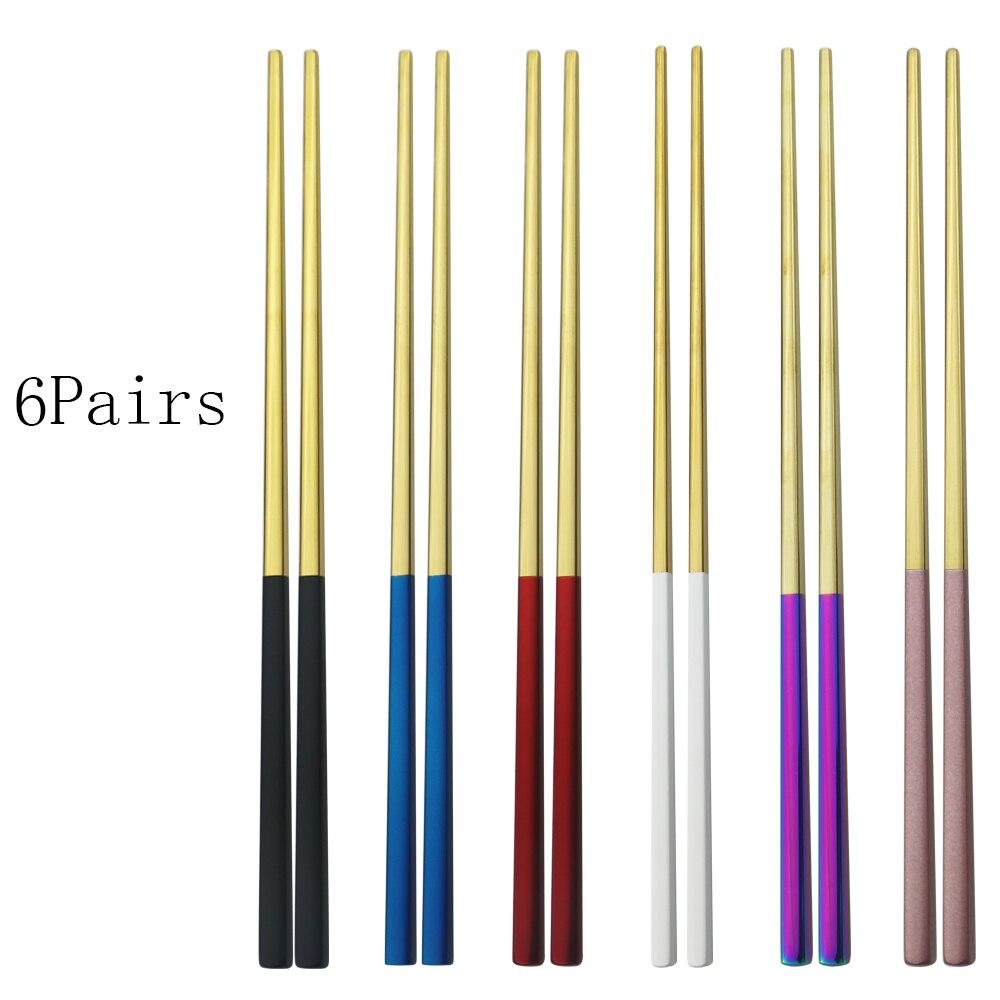 Dinnerware 6 Pairs 304 Stainless Steel Set Square Chopsticks Light Weight Hash Sushi Chinese Japanese Chopsticks Tableware