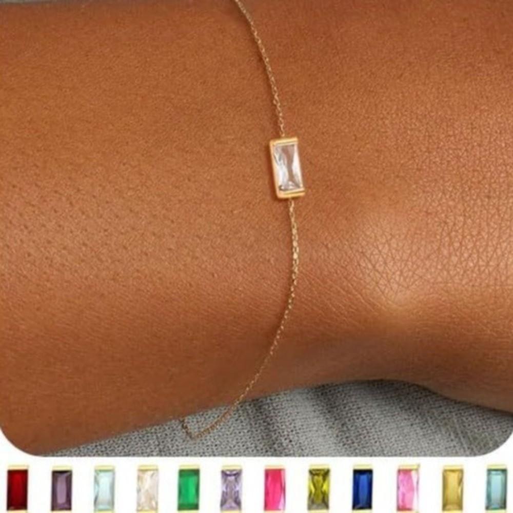 Sparkling Gold Plated Bracelet Square Zircon Minimalist Bracelet Trendy Birthstone Bracelet Daily