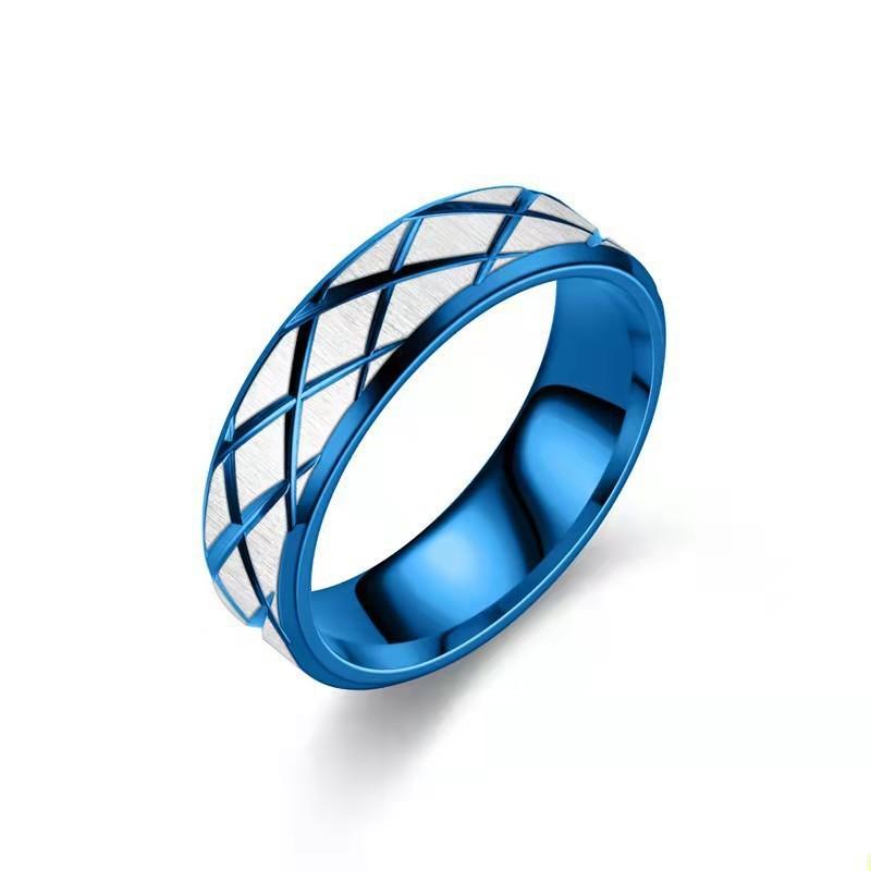 Titanium Steel Ring Women's Fashion Rhombus Grid Couple Ring Hand Jewelry