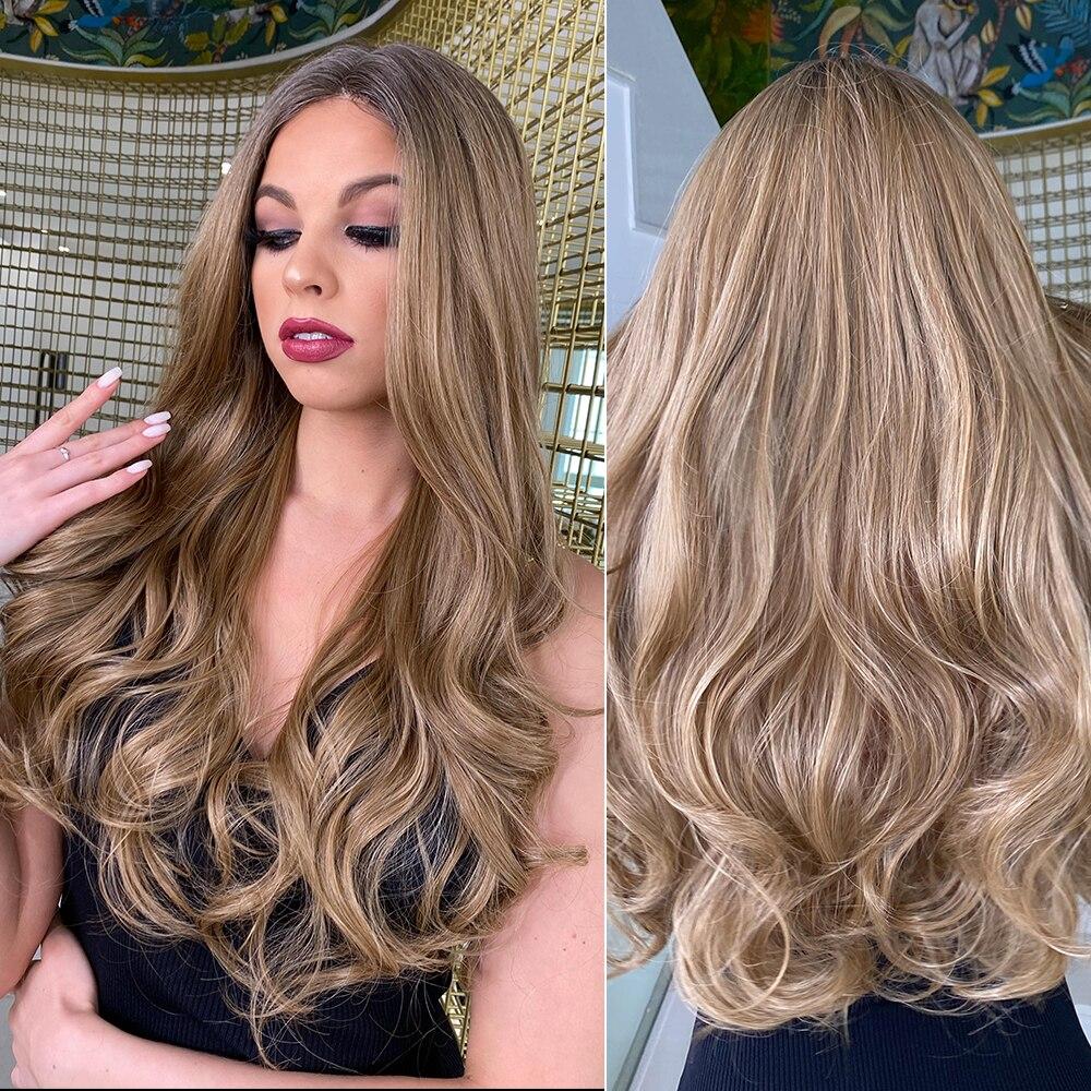 BLONDE UNICORN Синтетический длинный волнистый парик с кружевной частью, коричневый корень, Ombre, светлые волосы, парики для черно-белых женщин, повседневные волосы