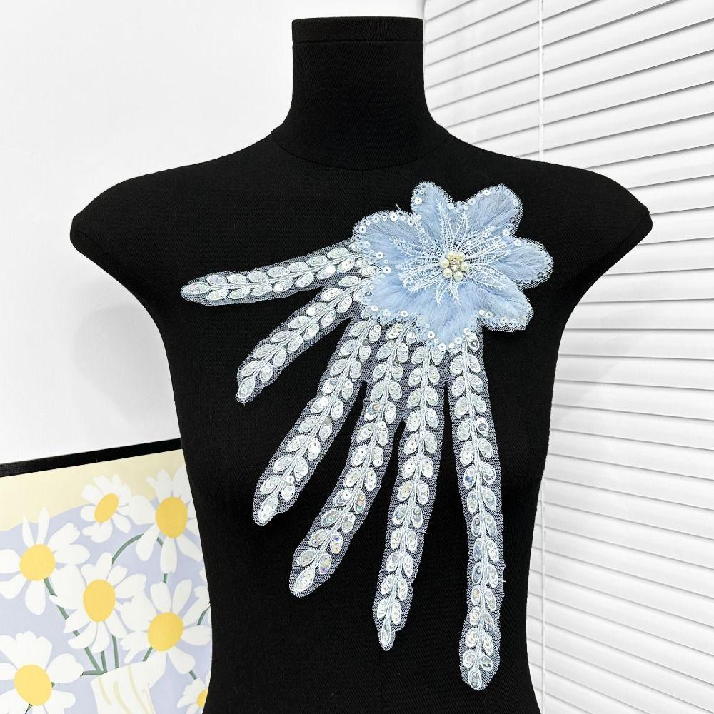 Pearl Bead Inlay Sequin Beaded Lace Embroidery Wedding Dress Patch Bridal Veil Ornament