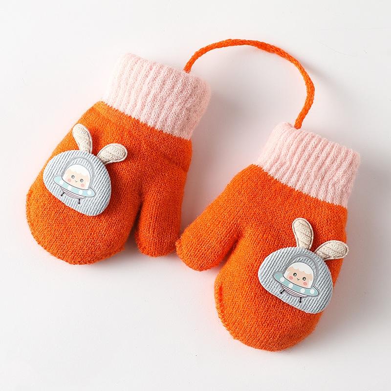 Cute Cartoon Children Gloves Thicken Kids Plush Fingerless Gloves 0-3year Toddler Hanging Neck Mittens Baby Winter Hand Warmer