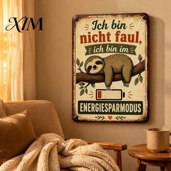 Ретро Декор для Дома Ich Bin Nicht Da (Меня Нет) Юмористическая Цитата Винтажная Металлическая Вывеска, Забавная Вывеска Животное в Режиме Энергосбережения, Подвесной Стиль, Юмористический Декоративный Постер