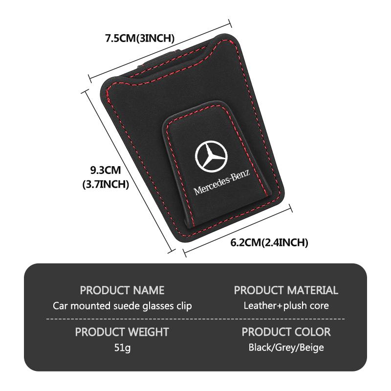 AABHA1 Suede Car Logo Sun Visor Glasses Clip Ticket Card Storage Clamp For Mercedes Benz CLK GLC W212 C200 C300 W203 W204 W205 W169
