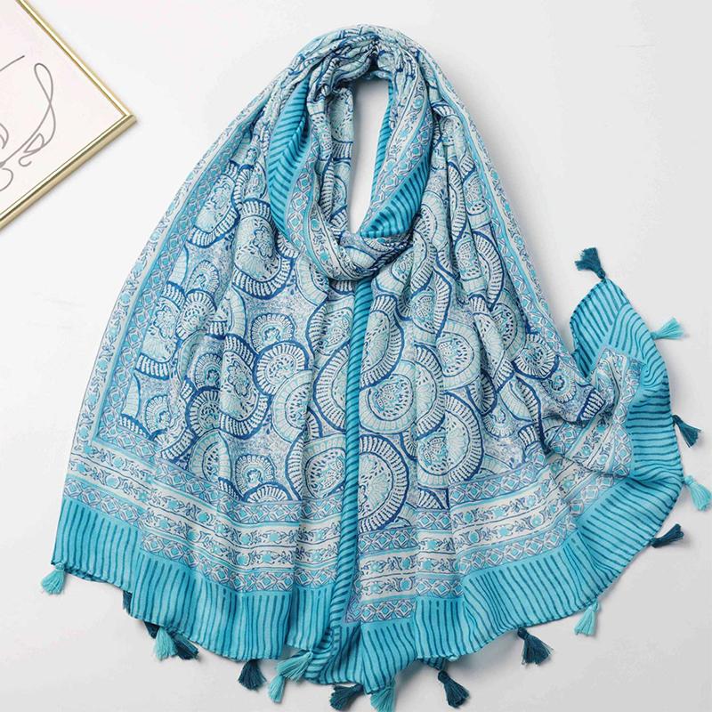 New Fashion Luxury Ladies Women Scarf Female Cotton Linen Shawl Tassel Four Seasons Versatile Floral Muslim Hijab 90*180cm