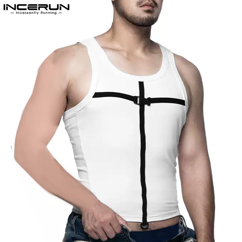 INCERUN Летние мужские футболки без рукавов с бретельками, майки-борцовки