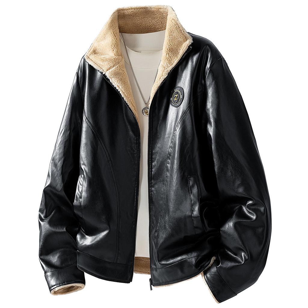 Меховая и Меховая Цельная Бархатная Куртка со Стойкой для Мужской Верхней Одежды и Мужская Кожаная Куртка