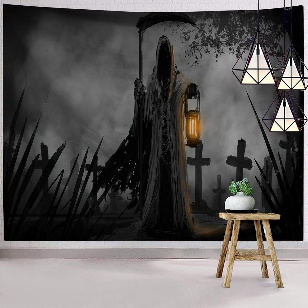 Темный гобелен ужасов Хэллоуина, на котором изображена ведьма, таинственная женщина, настенный декор, праздничный фон