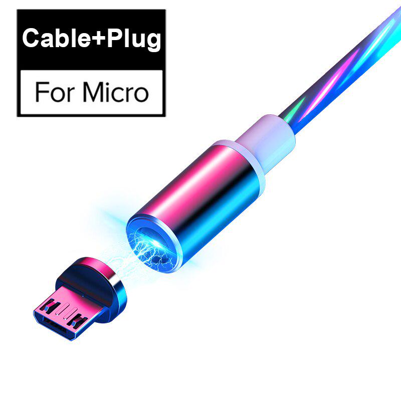 Магнитный светящийся светодиодный кабель USB C Micro USB для Samsung Type C Зарядный провод 1M Магнитное зарядное устройство Type C Кабели Шнур