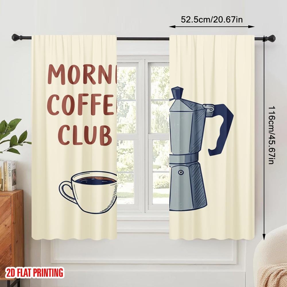 2 шт. 2D плоская печать Занавески для сцены Кружка Morning Coffee Club 100% полиэфирная ткань Без электричества Сезонная вечеринка и праздник