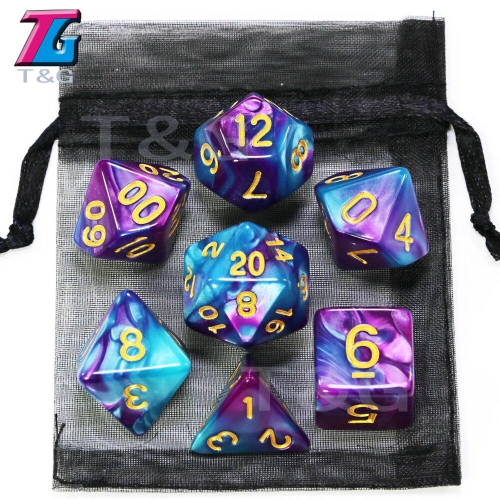 Игровые кости DND, ролевые игральные кости, набор кубиков для смешивания цветов с сумкой, 9 различных стилей, доступных для портативных игрушек, DND, RPG, TRPG, игры