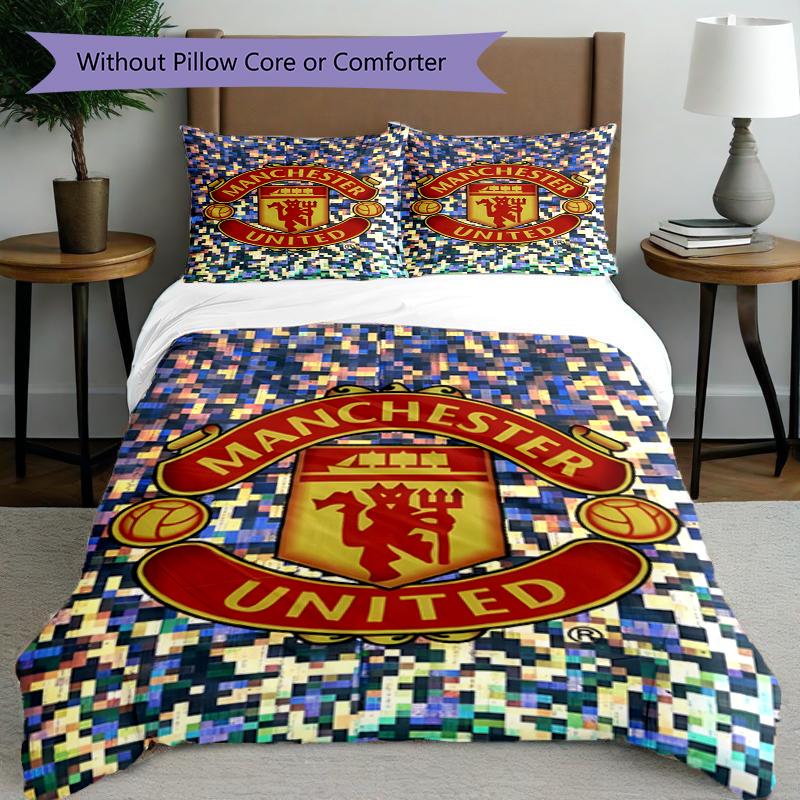 3pcs Duvet Cover Set (1*Duvet Cover + 2*Pillowcase, Without Core),Manchester United F.C Print Bedding Set, Bedroom Decor, All‑Season, Birthday Gift