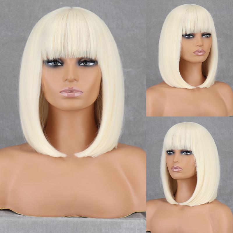 LISI HAIR Женская мода до плеч, коричневый прямой парик боб с челкой, синтетическое волокно, натуральный цвет, повседневная одежда, парик боб