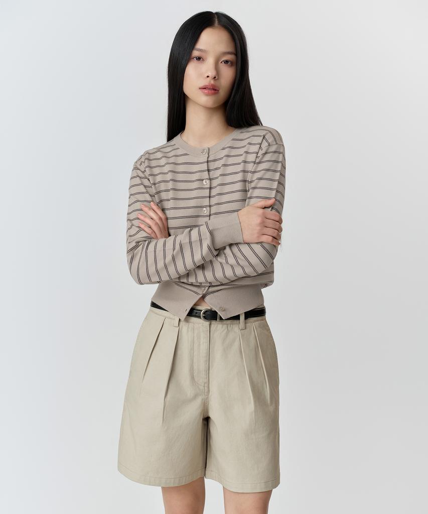 MUSINSA STANDARD WOMAN Women'S Reverse-To-Tuck Wide Chino Shorts [Light Beige]